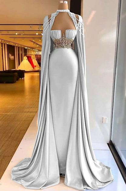 Elegant Halter Green Prom Dress Long Shawl Mermaid Dress HT0051