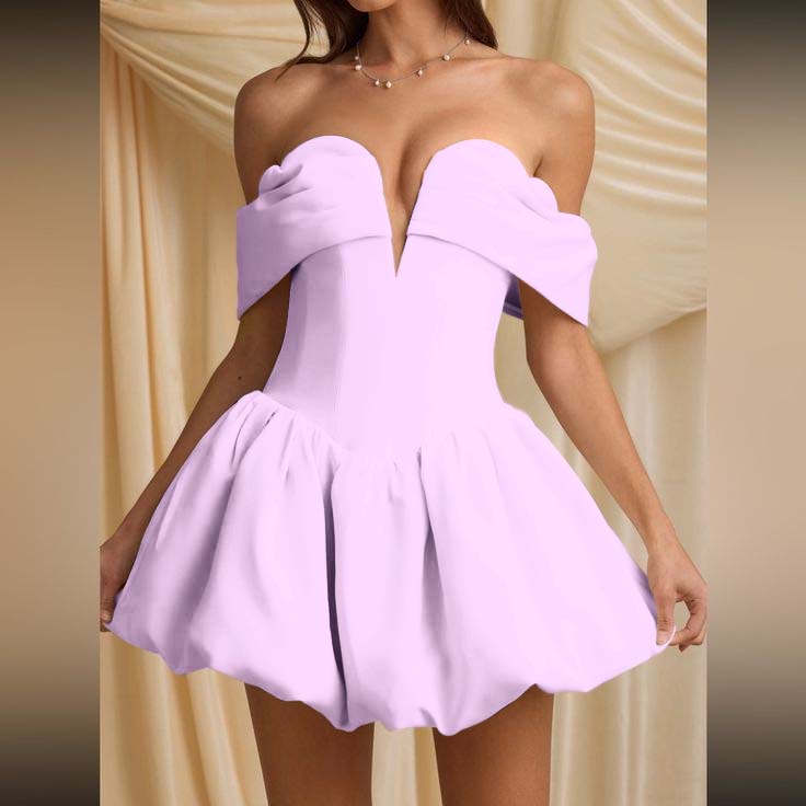 Off the Shoulder Sleeveless Short Homecoming Dress With Pleated HC0165