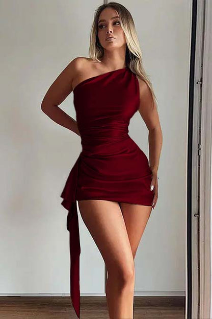 One Shoulder Sleeveless Short Homecoming Dress With Ruffles HC0146