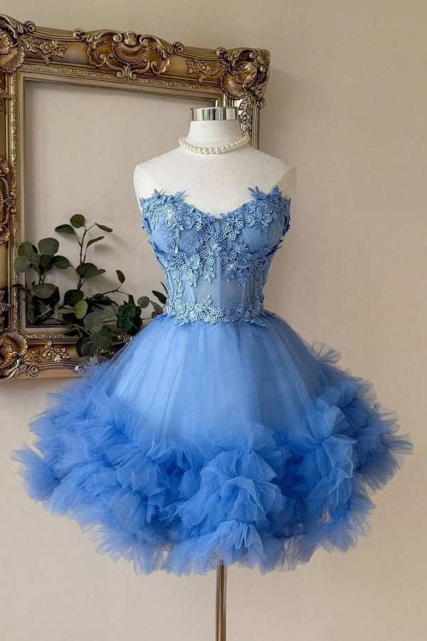 Charming Blue Sweetheart Homecoming Dress Mini with Applique CY0198