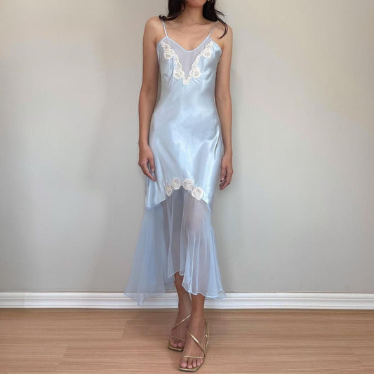 zelldressess-Light blue elegant and graceful satin long Prom dress evening dress party dress wedding guest dress gh5160
