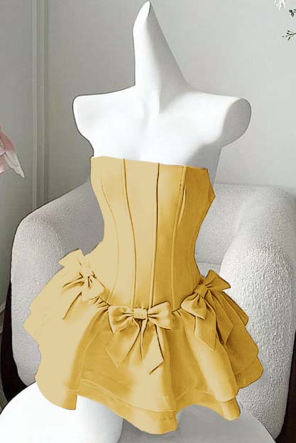 Strapless Sleeveless Short Homecoming Dress With Bowknot Ruffles HC0178