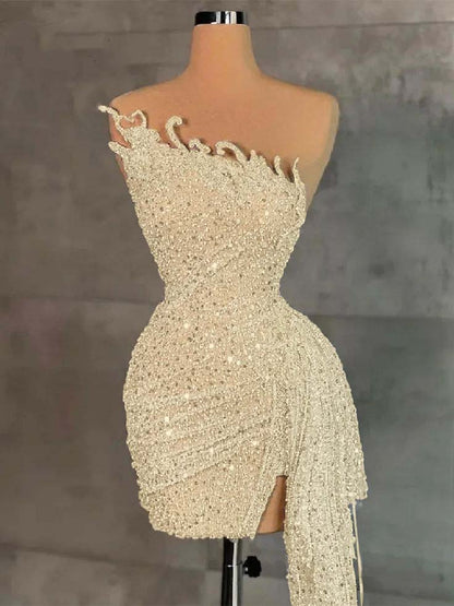 Sleeveless Beading Pleated Short Homecoming Dress With Ruffles HC0135