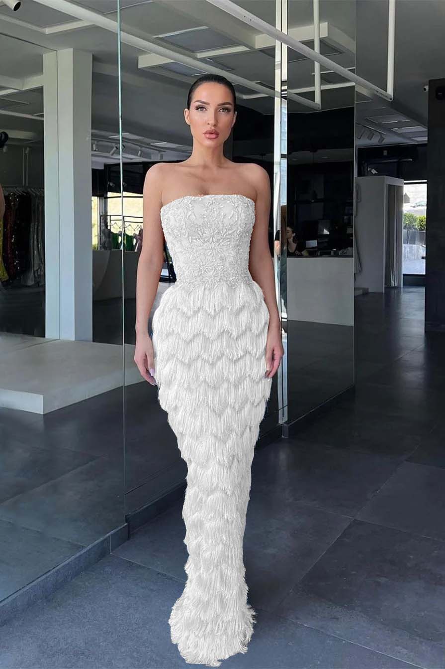 Charming Blue Prom Dress Off-the-Shoulder with Feather Beadings ED0535