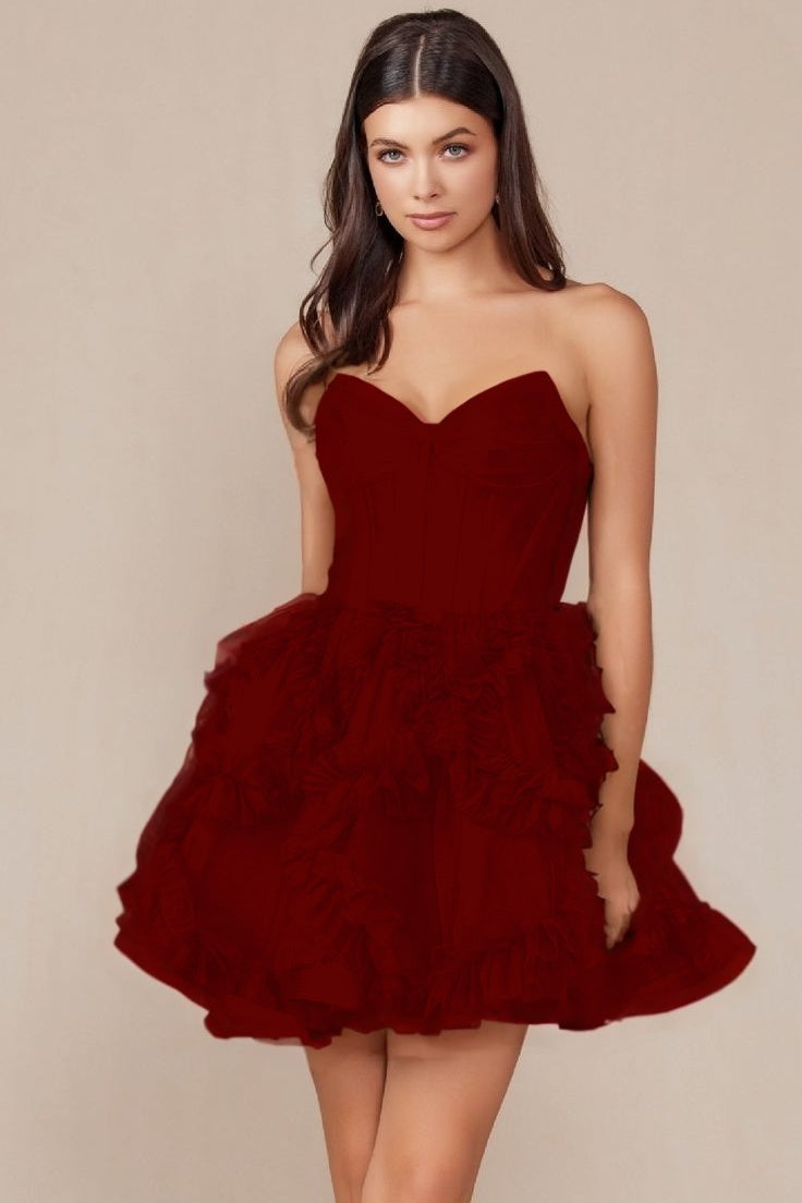 Tulle Sweetheart Sleeveless Short Homecoming Dress With Ruffles HC0123