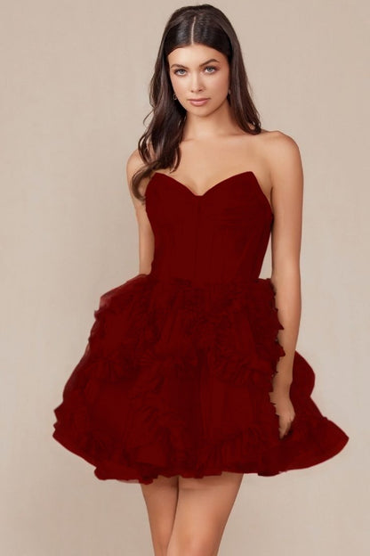 Tulle Sweetheart Sleeveless Short Homecoming Dress With Ruffles HC0123