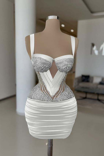 Straps Sleeveless Short Homecoming Dress With Pleated Beading HC0159