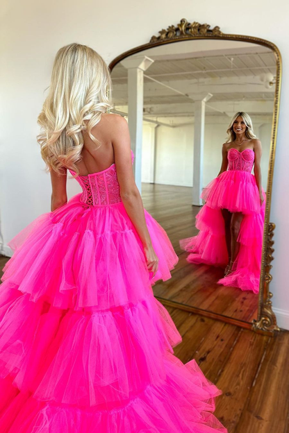 Beautiful Pink Prom Dress Sleeveless Tulle Gown With Train YL0113