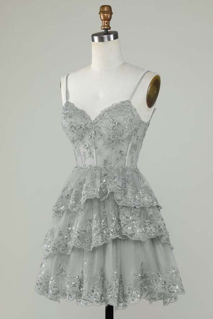 Exquisite Spaghetti Strap Sleeveless Beaded Homecoming Dress With Embroidery HC0013