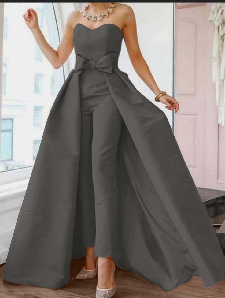 Okdais Pink Jumpsuits Evening Dresses Formal Occasion Dresses Back Sexy Engagement Sweetheart Sleeveless Detachable Bow JP0025