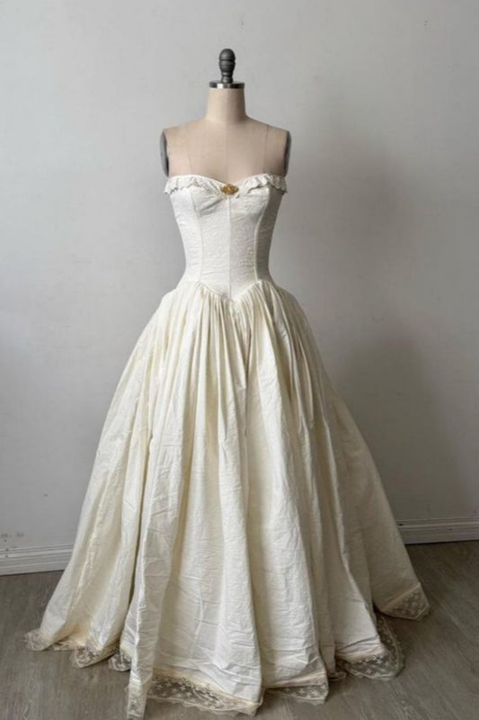 zelldressess-_¤ï_Ivory white vintage elegant long satin prom dress wedding dress gh5812