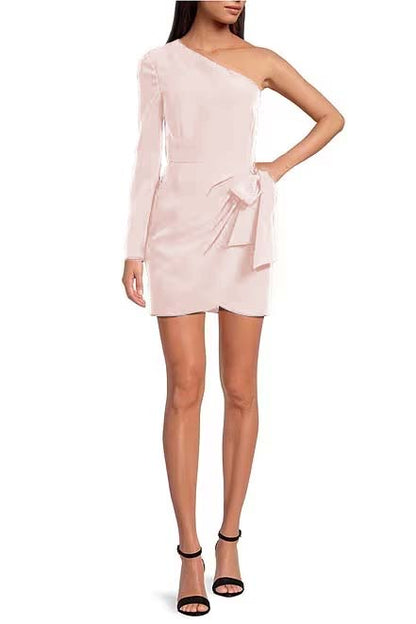 Simple Black One Shoulder Long Sleeve Short Homecoming Dress With Ruffles HC0034