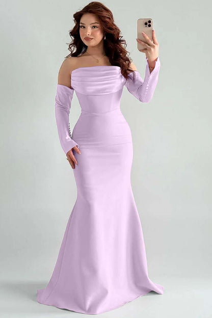 Strapless Long Sleeves Long Mermaid Prom Dress With Pleated XJ0765