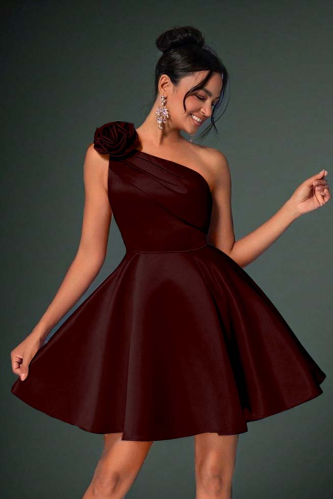 One Shoulder Sleeveless Short A Line Homecoming Dress With Pleated HC0183