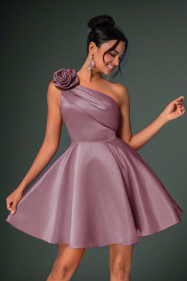 One Shoulder Sleeveless Short A Line Homecoming Dress With Pleated HC0183