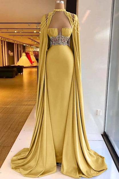 Elegant Halter Green Prom Dress Long Shawl Mermaid Dress HT0051