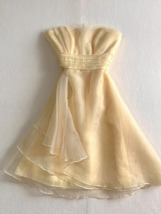 Light Yellow A Line Strapless Layered Organza Mini Homecoming Dress Cocktail Dress SH3823