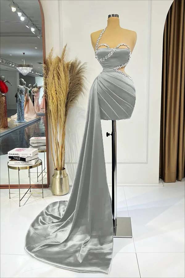 Hellodresses Black One Shoulder Sleeveless Short Homecoming Dress Pleated With Ruffles