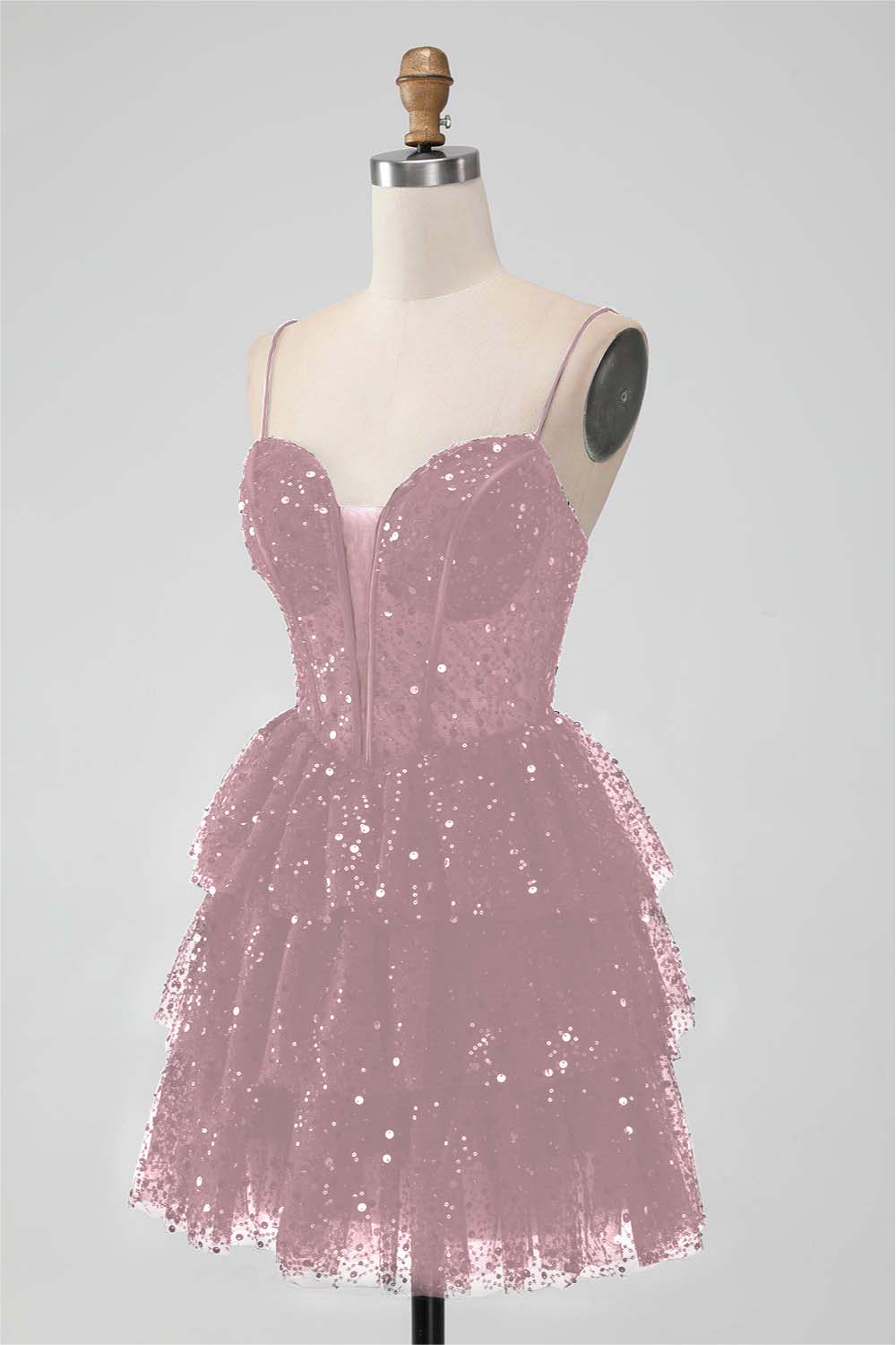 Black Sequins Spaghetti Strap Sleeveless Short Homecoming Dress With Ruffles HC0017