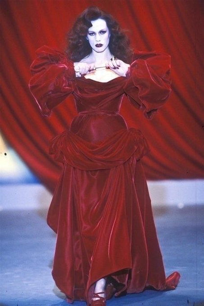 Vintage A Line Puff Sleeve Burgundy Velvet Long Party Dress Evening Dress SH2825