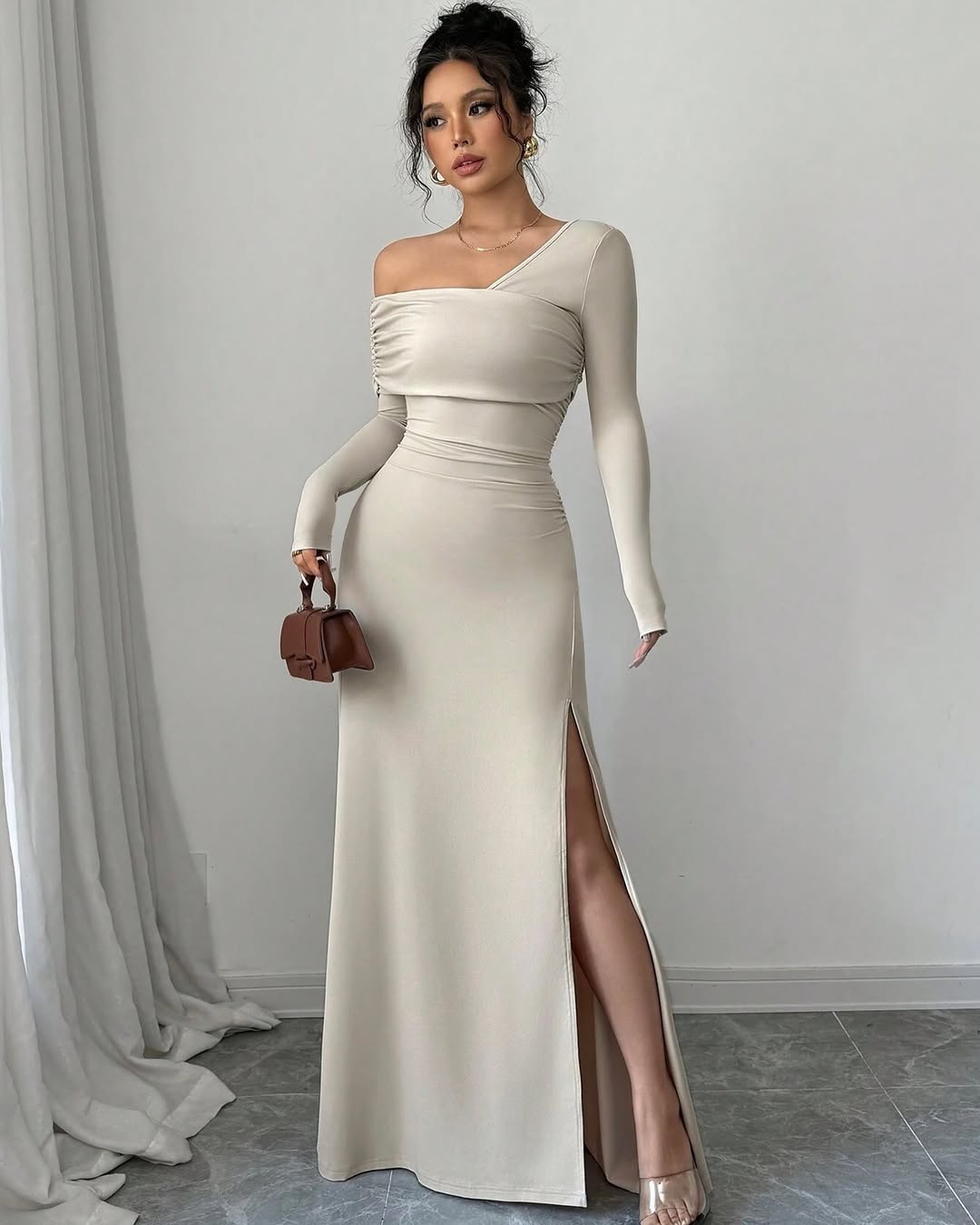 Hellodresses Chic Spandex One Shoulder Long Sleeves Prom Dress With Split HF0001