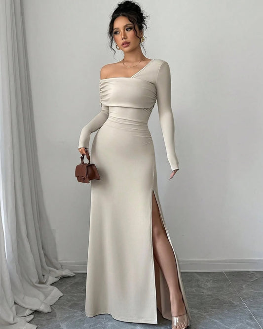 Hellodresses Chic Spandex One Shoulder Long Sleeves Prom Dress With Split HF0001