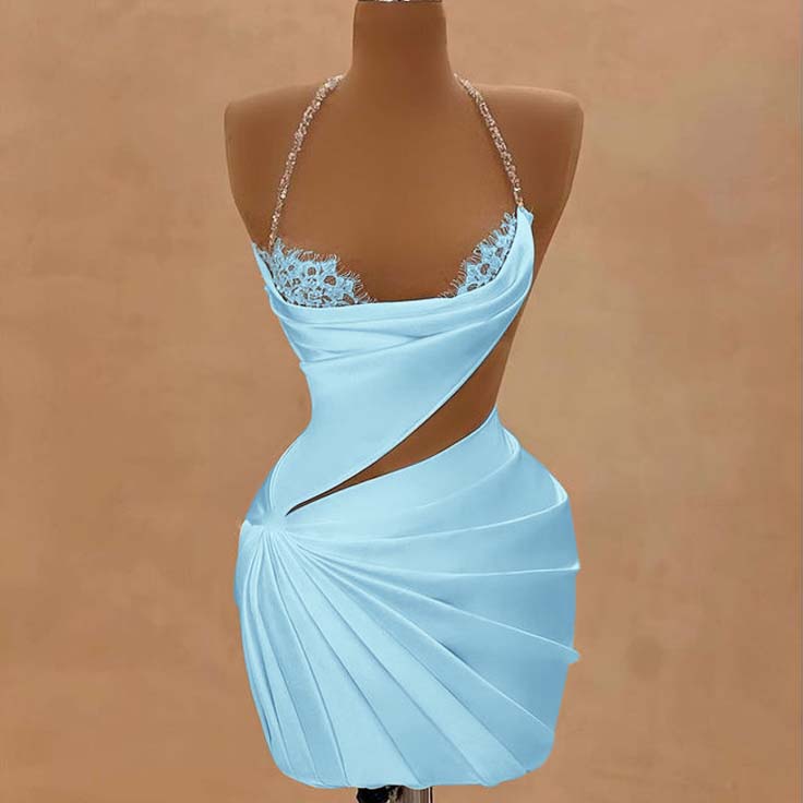Halter Sleeveless Short Homecoming Dress With Beading Pleated HC0155
