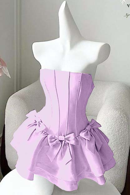 Strapless Sleeveless Short Homecoming Dress With Bowknot Ruffles HC0178