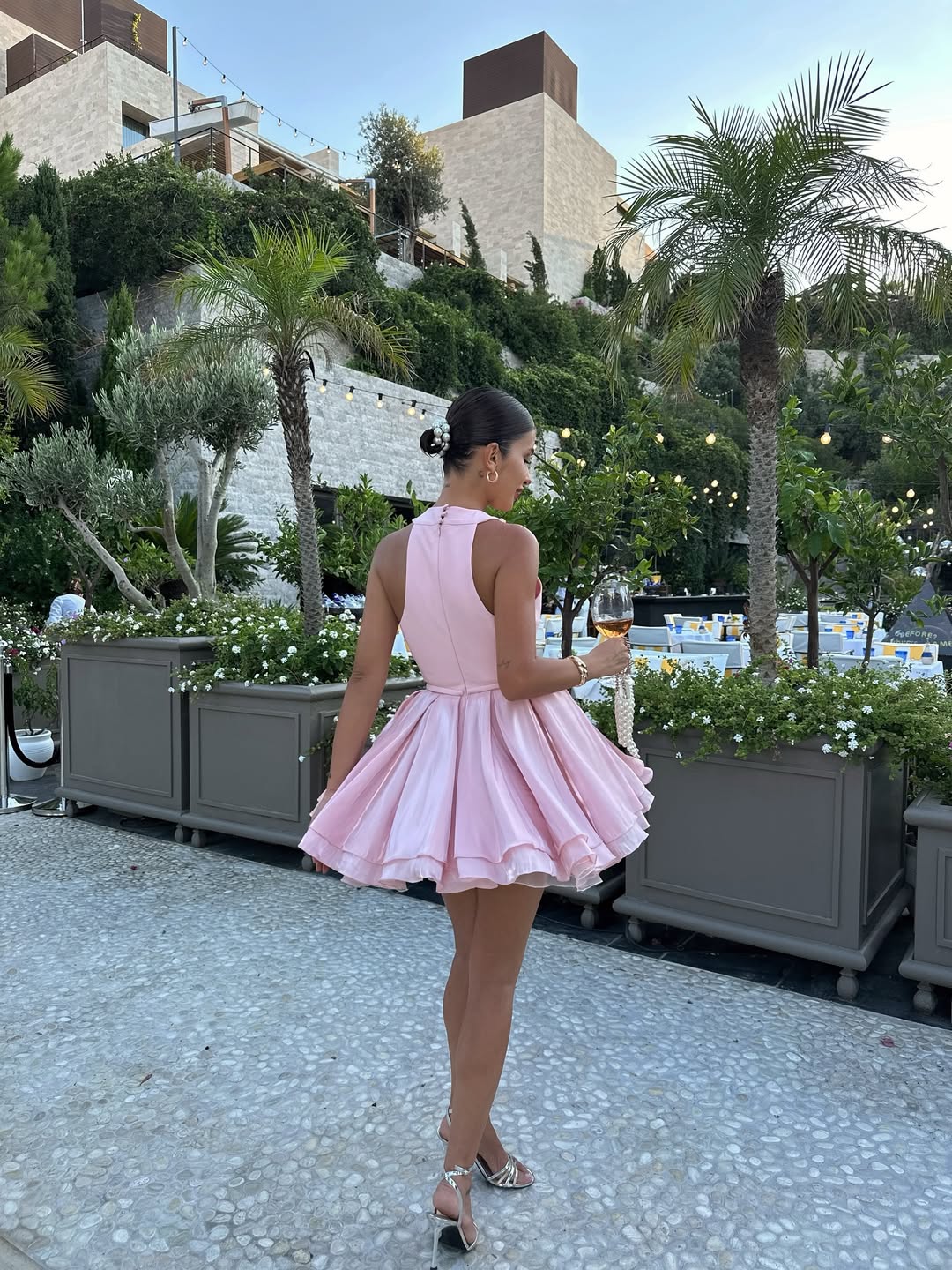 Graceful Pink Halter Homecoming Dress Sleeveless Mini with Flower YC0158