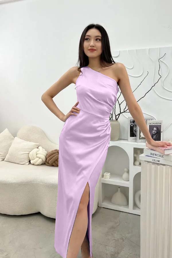 Chic Sleeveless One Shoulder Long Prom Dress With Pleated Split JQ0244
