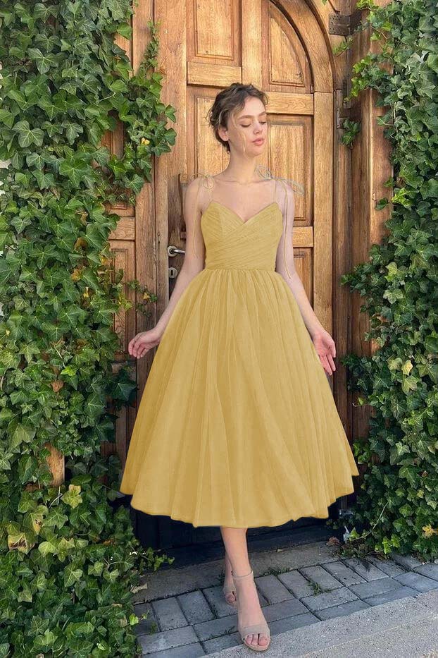 Hellodresses Chic Blue Tulle Spaghetti Strap Sleeveless V Neck A Line Homecoming Dress