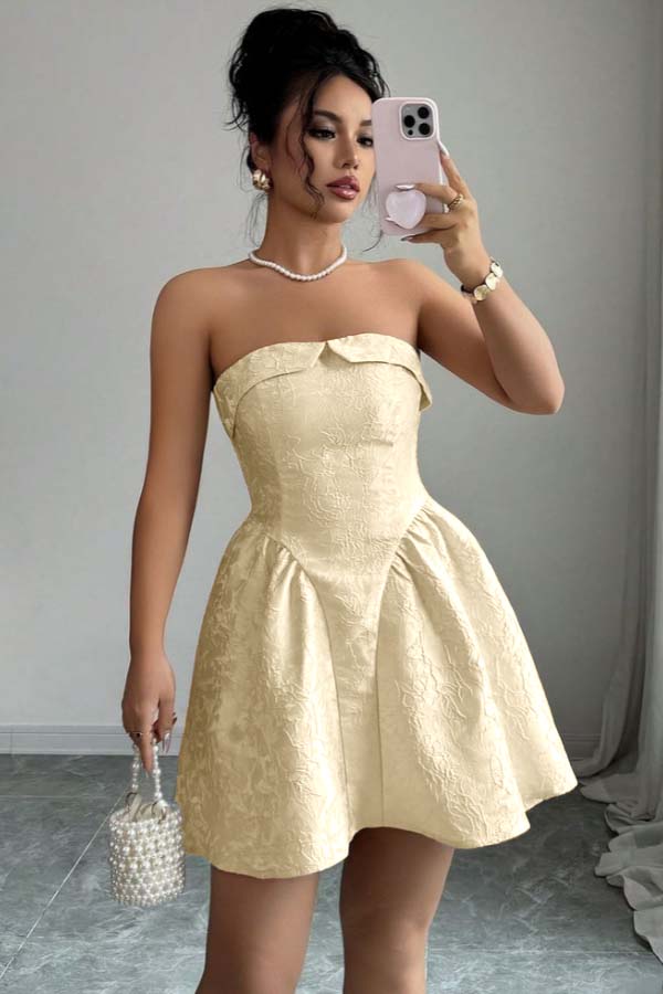 Strapless Sleeveless Short A Line Homecoming Dress With Embroidery HC0161