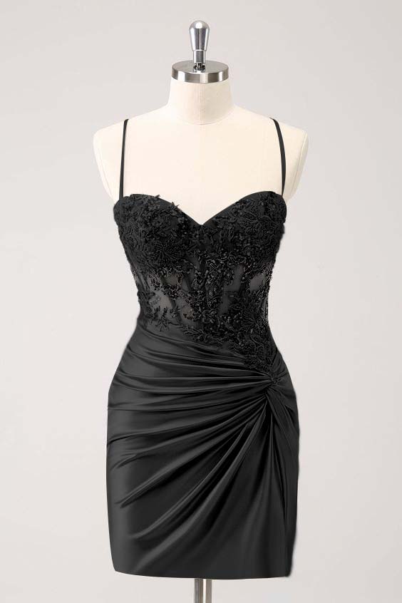 Chic Spaghetti Strap Sweetheart Short Homecoming Dress With Appliques HC0142