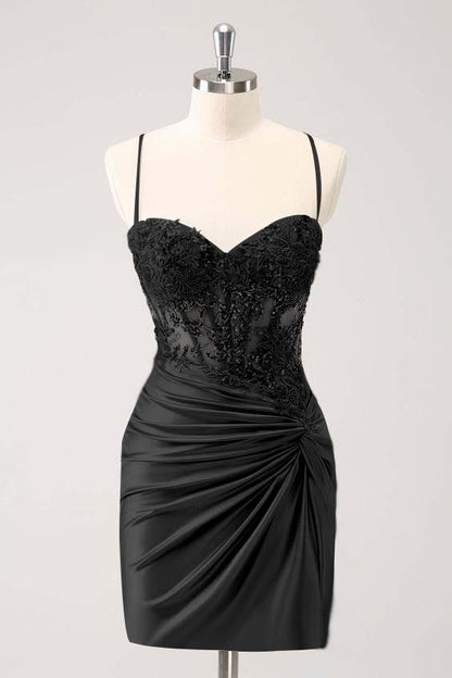 Chic Spaghetti Strap Sweetheart Short Homecoming Dress With Appliques HC0142