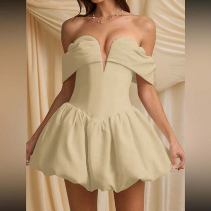 Off the Shoulder Sleeveless Short Homecoming Dress With Pleated HC0165