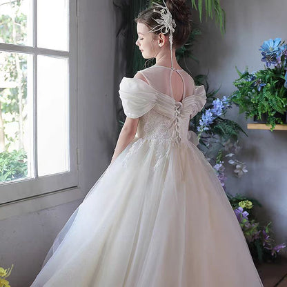 Elegant White Off Shoulder Princess Girl Dress for Birthday and Pageant J276