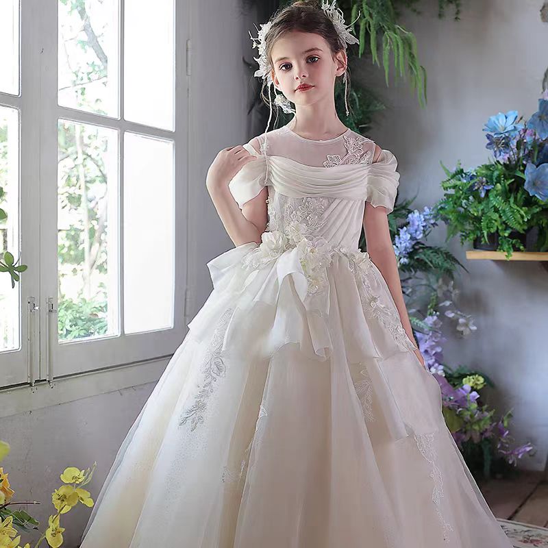 Elegant White Off Shoulder Princess Girl Dress for Birthday and Pageant J276