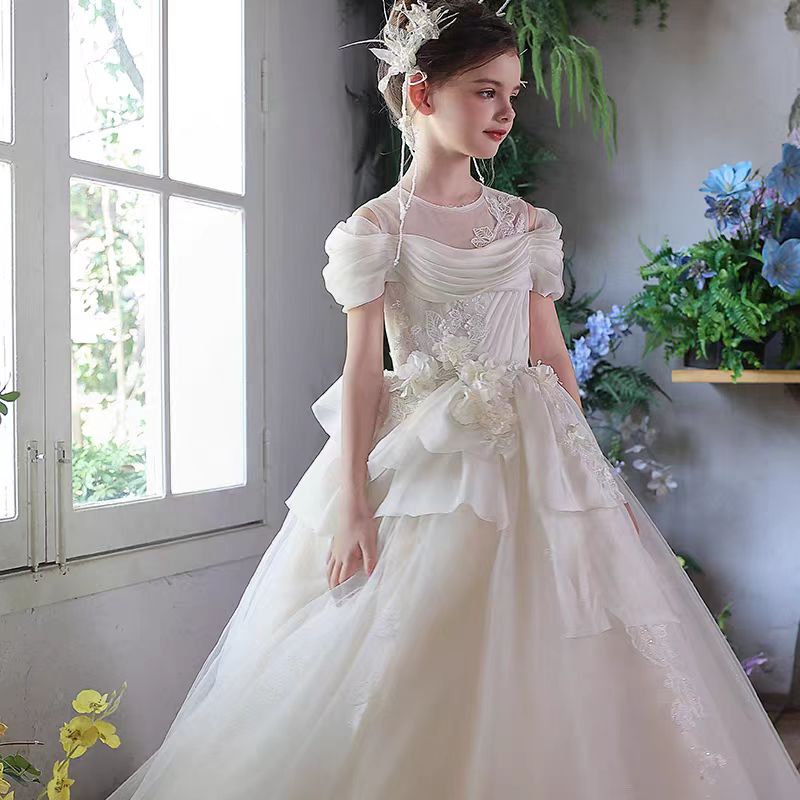 Elegant White Off Shoulder Princess Girl Dress for Birthday and Pageant J276