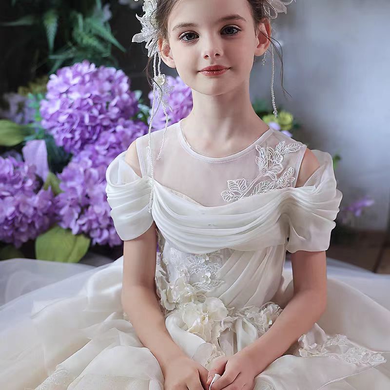 Elegant White Off Shoulder Princess Girl Dress for Birthday and Pageant J276