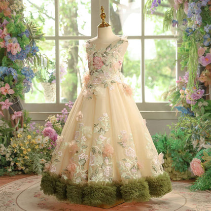 Luxury Princess Style Kids Flower Girl Gown for Birthday Party J601