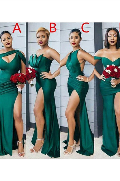 Dark Green Mermaid Bridesmaid Dress With Split PD0280