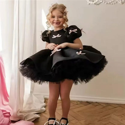 Luxury Black Flower Girl Dress for Kids Birthday Party Gown D173