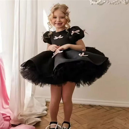 Luxury Black Flower Girl Dress for Kids Birthday Party Gown D173