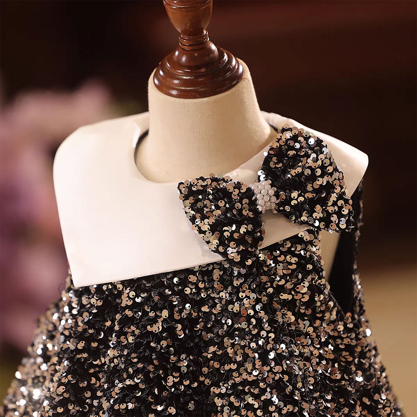 Classic Black Party Dress with Shoulder Bow Flower Girl Dress D141