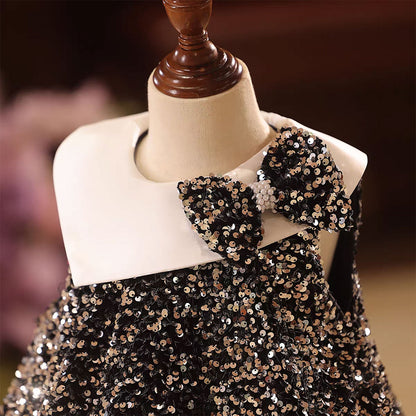 Classic Black Party Dress with Shoulder Bow Flower Girl Dress D141