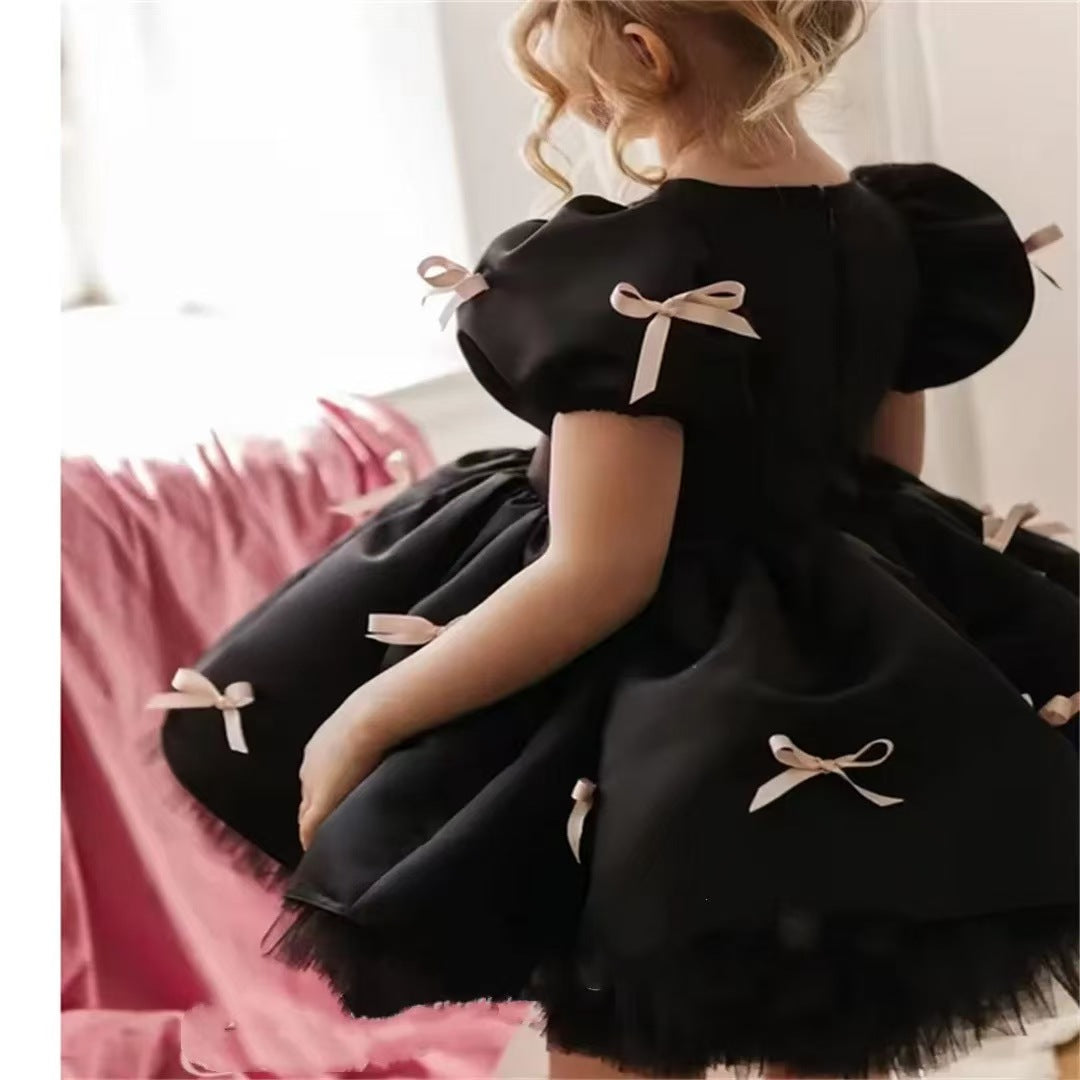 Luxury Black Flower Girl Dress for Kids Birthday Party Gown D173