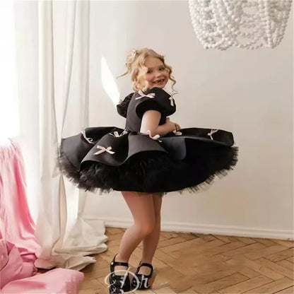 Luxury Black Flower Girl Dress for Kids Birthday Party Gown D173