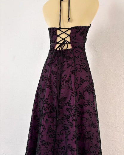 zelldressess--Dark Purple Vintage Exquisite Floral Long Chiffon Prom Dress Homecoming Dress Fairy Dress gh5679