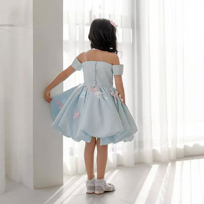 Off-Shoulder Bowed Satin Flower Girl Dress D082