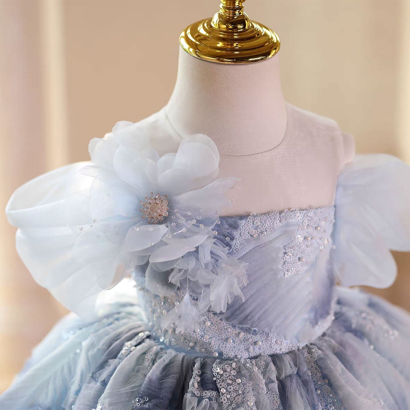 Blue Flower Girl Dress for Toddler Wedding Party Knee Length D132
